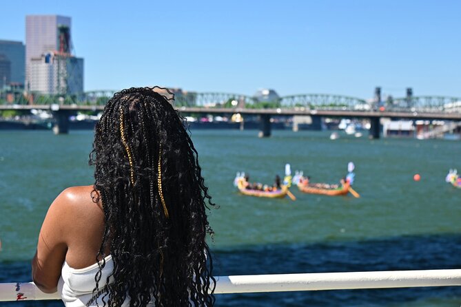 Happy Hour Sightseeing Cruise - Marquam Bridge: busy Oregon traffic, seen from river height